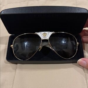 Versace Gold and Black Aviator Sunglasses